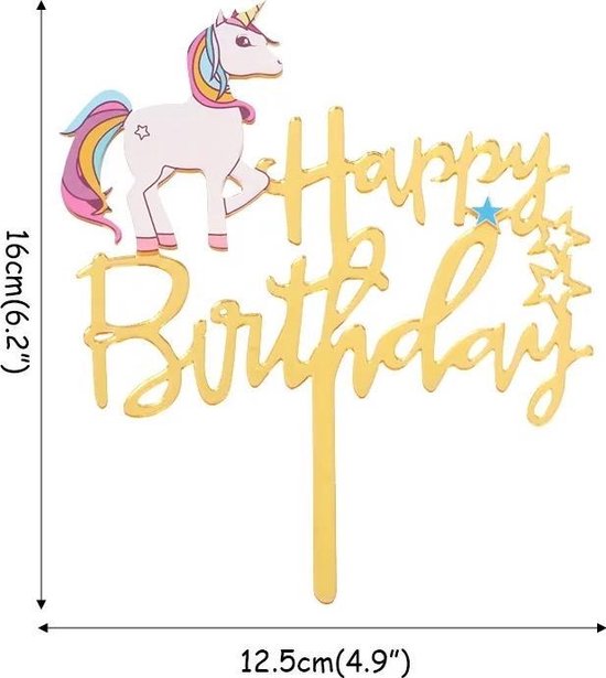 Cake topper joyeux anniversaire licorne |Or | Décoration de gâteau Licorne | Produits DM