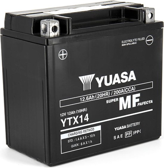 Batterie SLA Yuasa pour Moto Suzuki 800 DR S 1994 à 1997 YTX14 / AGM / 12V 12Ah Neuf