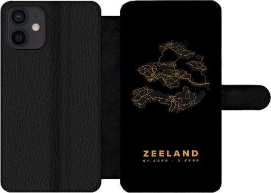 Étui de téléphone Convient pour étui de téléphone iPhone 11 Pro Max – Zélande – Nederland – Zwart – Or – Avec poches – Étui portefeuille avec fermeture magnétique