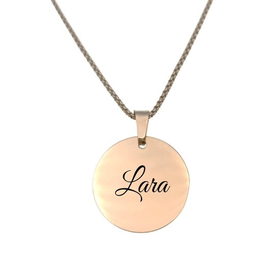 Collier en acier inoxydable avec gravure du nom – Lara – Or rose – Rond
