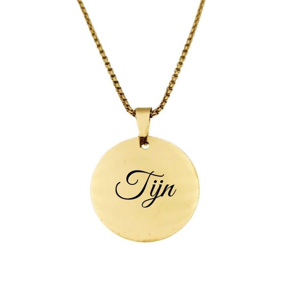 Collier en acier inoxydable avec gravure du nom – Tijn – Or – Rond