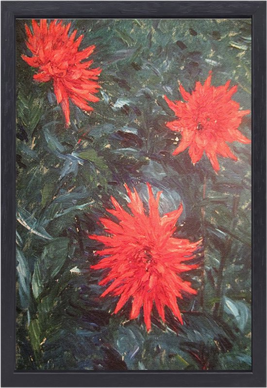 Dahlias cactus rouges – Peintures Gustave Caillebotte – Peinture Fleurs – Peintures toile Nature – Décoration murale classique – Peinture sur toile avec châssis à fleur – Peintures & posters toile avec châssis à fleur 60×90 cm