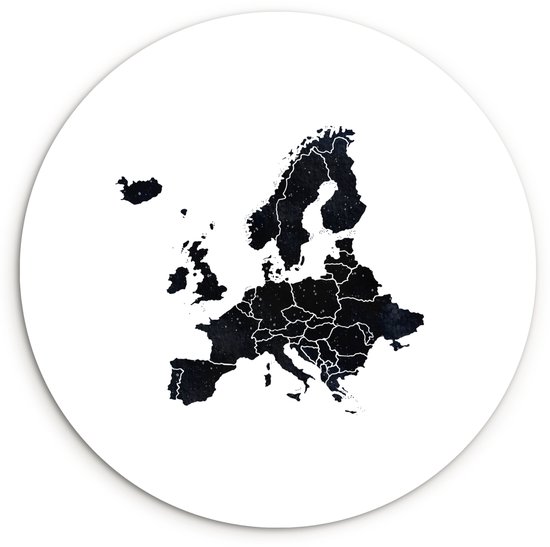 Cercle mural – Plastique – Carte de l&rsquo; Europe – Zwart et blanc – ⌀ 30 cm