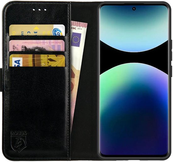 Element Rosso adapté au Xiaomi Redmi Note 14 Pro Plus | Étui portefeuille | Étui portefeuille | 3 passes | Fermeture magnétique | Fonction de support | Noir