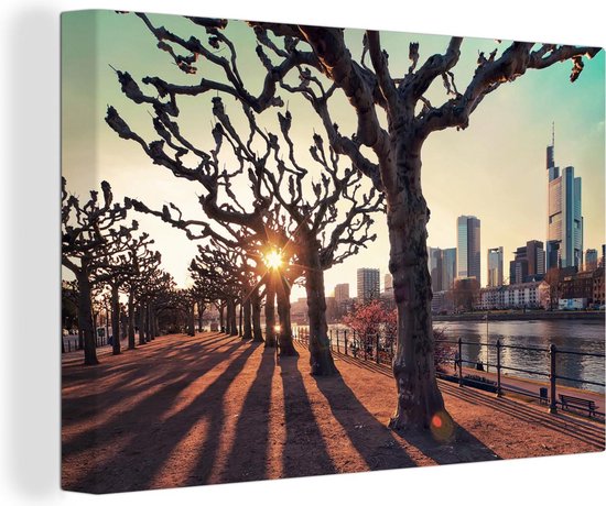 Coucher de soleil entre les arbres à Francfort-sur-le-Main Toile 120×80 cm – Tirage photo sur toile (Décoration murale salon / chambre) / Villes européennes Peintures sur toile