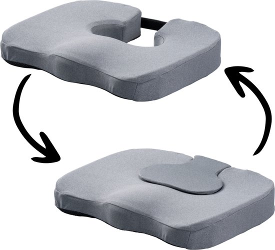 Coussin coccyx MultiMotion avec partie coccyx amovible et fond antidérapant – kussen orthopédique & ergonomique avec évidement – Coussin d&rsquo;assise coccyx