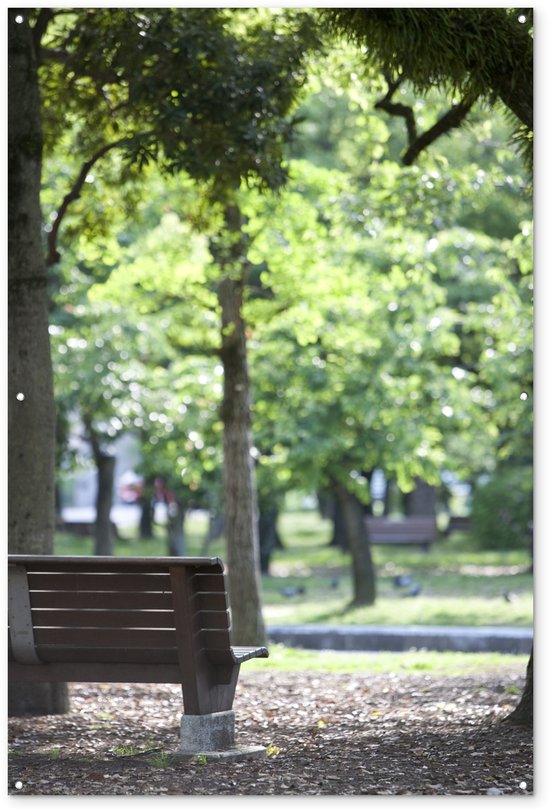 Banc aux arbres verts dans le poster Jardin Hiroshima Peace Park 120×180 cm – Toile de jardin / Toile d&rsquo;extérieur / Peintures d&rsquo;extérieur (décoration de jardin) XXL / Groot format!