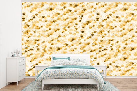 Behang – Fotobehang Olie – Verf – Texturen – Beige – Breedte 375 cm x hoogte 240 cm