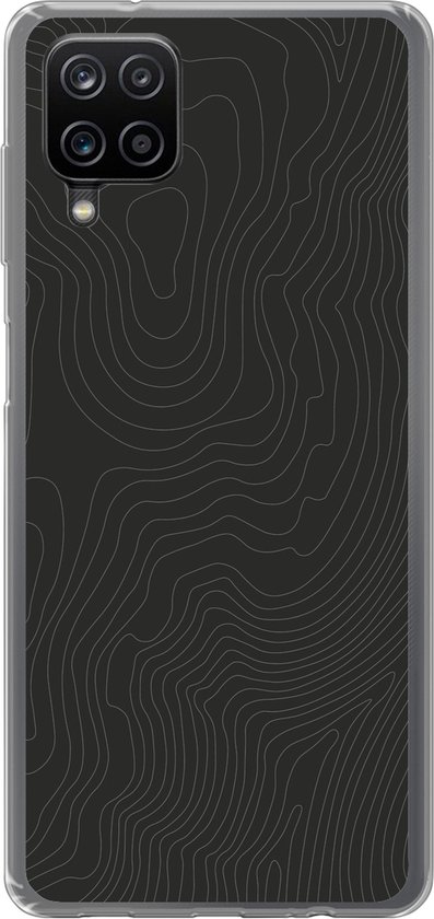 Coque de téléphone compatible avec Samsung Galaxy A12 – Lignes topographiques – Grijs – Abstrait – Coque de téléphone en Siliconen Coque de téléphone