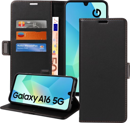 Convient pour Samsung Galaxy A16 Case – Book Case Case – Fermeture Magnétique – Portefeuille Rustique Zwart
