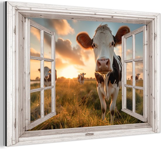 Décoration murale Métal – Peinture Aluminium Industriel – Transparent – Vache – Pâturage – Nature – Animaux – Rural – 150×100 cm – Dibond – Photo sur aluminium – Décoration murale industrielle – Pour le salon/chambre