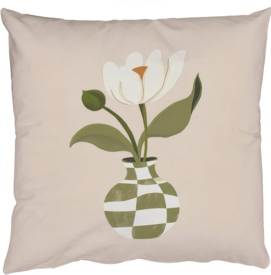 Coussins Décoratifs – Petits Coussins Salon – 50×50 cm – Vase – Carreaux – Bloem – Vert