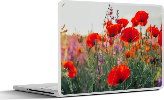Autocollant pour ordinateur portable – 11,6 pouces – Coquelicot – Fleurs – Rouge – Violet – Prairie – 30x21cm – Autocollants pour ordinateur portable – Skin pour ordinateur portable – Housse