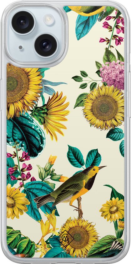 Étui Casimoda® – Convient pour iPhone 14 – Tournesols / Fleurs – Coque 2-en-1 – Résistant aux chocs – Fleurs – Bords surélevés – Multi, Transparent