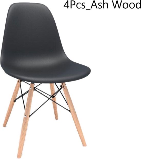 Chaise de Salle à Manger – Chaise Shell – Chaise d&rsquo;Appoint en Bois de Frêne – Pieds en Métal – Chaises en Plastique pour Salon Cuisine – 4 Pièces Zwart