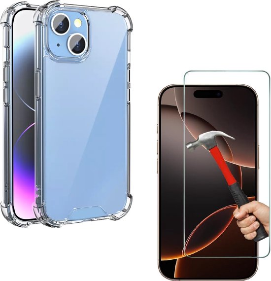 Coque antichoc KKG – Coque arrière Crystal Convient pour : Apple iPhone 15 | Bumper arrière en PC et TPU avec 1x protecteur d&rsquo;écran