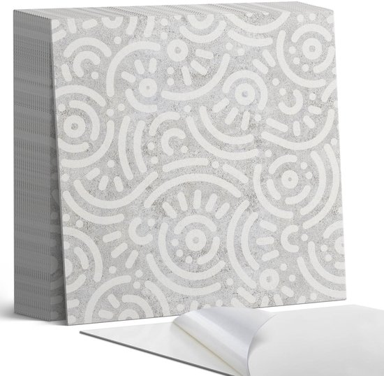 carrelages adhésifs Coloray – Motif abstrait à lignes – 20 cm x 20 cm – Grijs – Lot de 20 – carrelages carrés en PVC – Idéal pour salle de bain, sol et carrelages – Vinyl