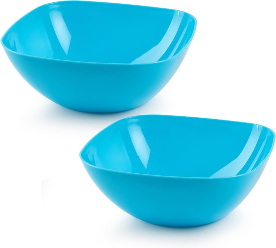 Bol de service/saladier Plasticforte – 2x – D28 x H11 cm – plastique – bleu – 4800 ml