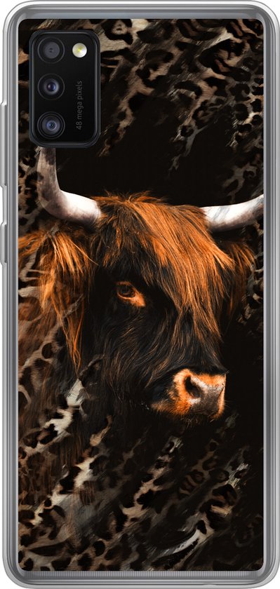 Coque Samsung Galaxy A41 – Highlander écossais – Imprimé panthère – Zwart – Siliconen
