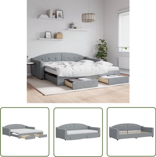 Canapé-lit gigogne et tiroirs The Living Store 100×200 cm tissu gris clair – Canapé-lit – Lit double – Canapé-lit – Sommier tapissier – Meubles