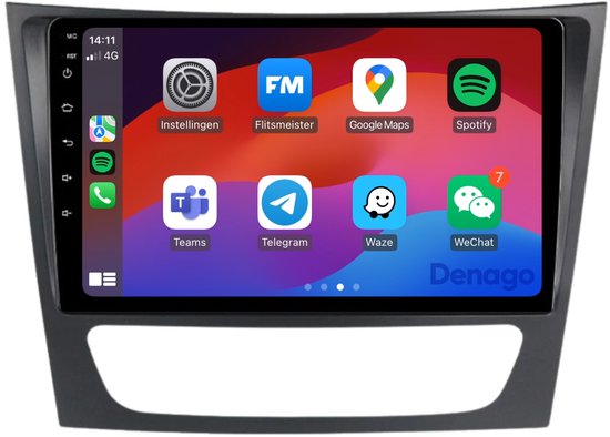 Autoradio CarPlay compatible avec Mercedes Classe E W211, CLS W219 et Classe G W463 | 2002 à 2010 | Android 13 | Apple CarPlay et Android Auto sans fil | 2 Go + 32 Go | Processeur QuadCore | Denago DNG-A188 | Modèle 2025 | Bluetooth et Wifi