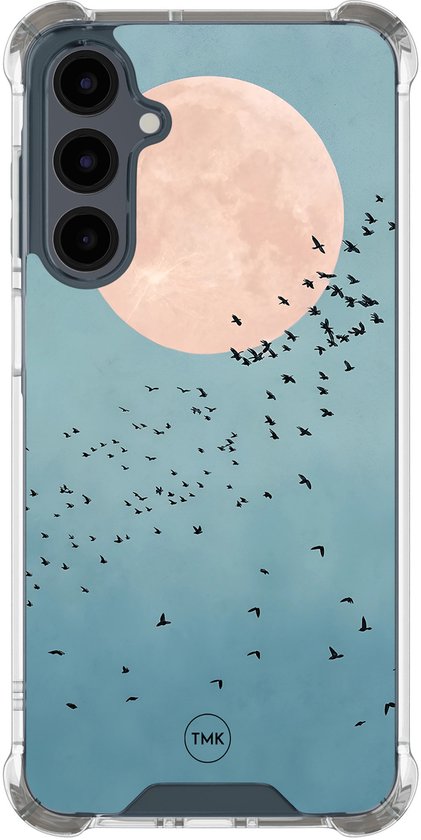 Coque antichoc compatible avec Samsung Galaxy A17 – Moon birds – Résistante aux chocs – Bords surélevés – Étui TPU – Coque arrière extra solide – Imprimé – Transparent, Bleu
