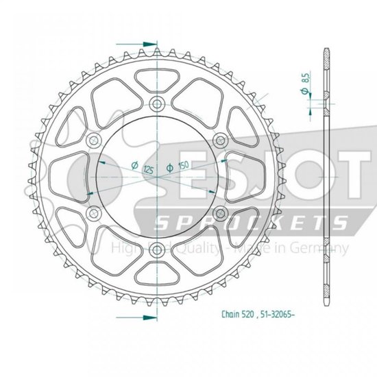 Couronne de transmission Esjot pour moto KTM 150 EXC 2024 52 dents Pas 520 Neuf