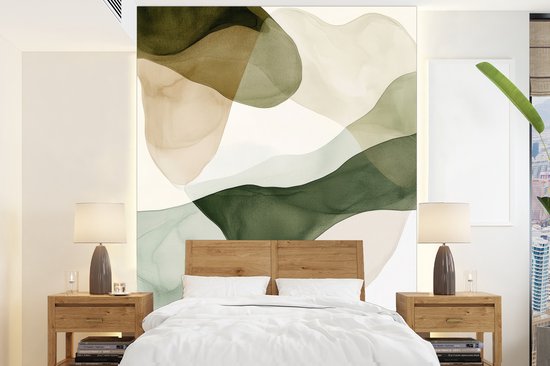 Behang – Fotobehang Japandi – Abstract – Groen – Breedte 205 cm x hoogte 280 cm