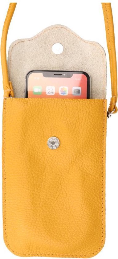 Bestcases Sac à Bandoulière en Cuir Véritable pour Smartphone – Universel – Jaune