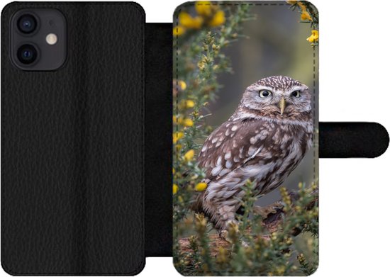 Bookcase Convient pour étui de téléphone iPhone 12 – Un petit hibou marron regarde vers l&rsquo;avant – Avec compartiments – Étui portefeuille avec fermeture magnétique