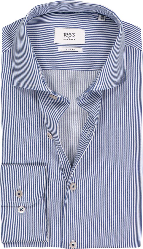 Chemise homme ETERNA 1863 slim fit premium – sergé double fil – rayures bleues et blanches – Sans repassage – Col 44