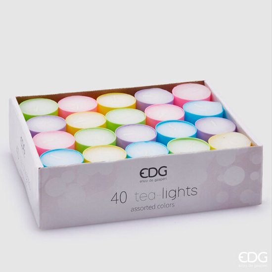 EDG Enzo De Gasperi – Set de 40 bougies chauffe-plat 3cm couleurs pastel 5 types – Pasen