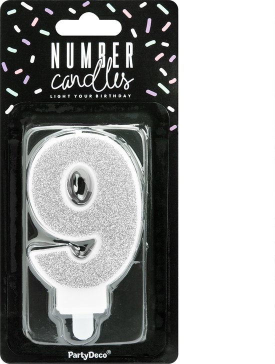 Bougie d&rsquo;anniversaire numéro 9 argent 7cm