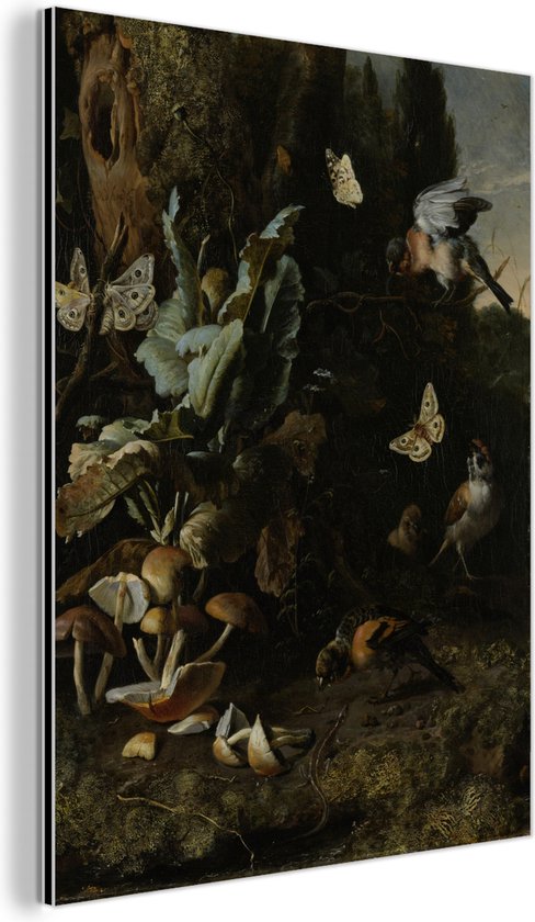 Décoration murale Métal – Peinture Aluminium Industriel – Animaux et plantes – Tableau de Melchior d&rsquo;Hondecoeter – 90×120 cm – Dibond – Photo sur aluminium – Décoration murale industrielle – Pour le salon/chambre