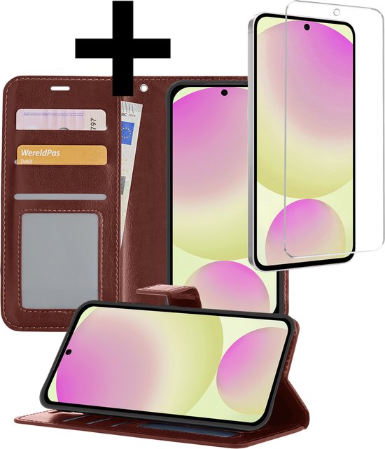 Étui adapté pour Samsung S24 FE Case Book Case Cover Wallet Cover avec protecteur d&rsquo;écran – Étui adapté pour Samsung Galaxy S24 FE Case Bookcase Cover – Marron