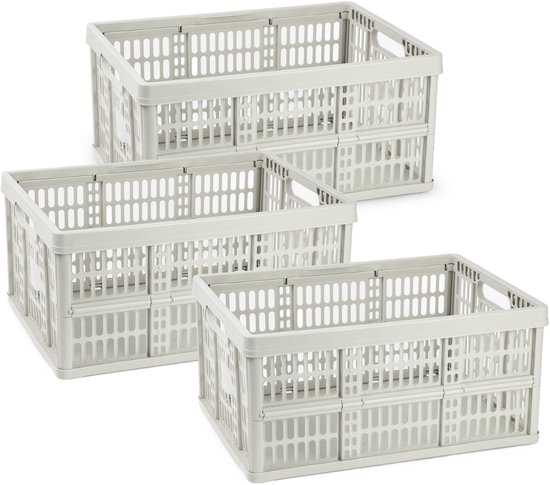 Caisse pliable Plasticforte – 3x – beige – 48 x 35 x 24 cm – courses – 32 litres – plastique