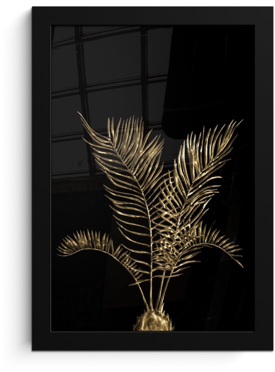 Feuilles dorées d&rsquo;un palmier sur fond noir 20×30 cm – petites