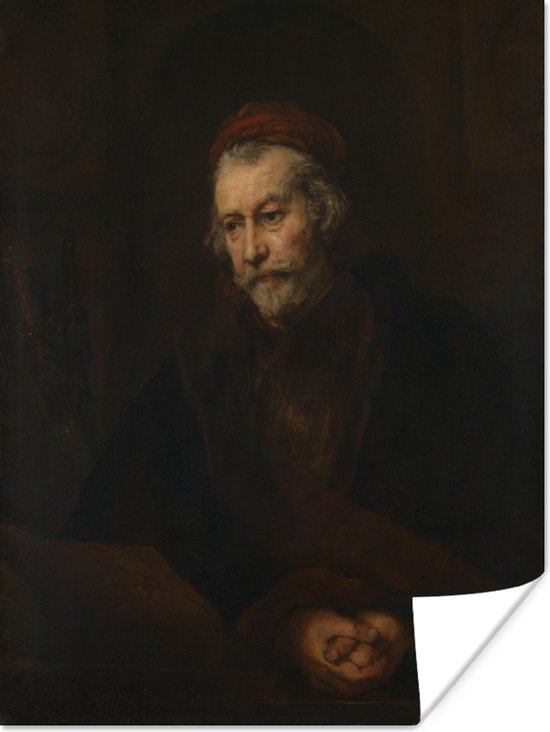 Autoportrait comme l&rsquo;apôtre Paul – Peinture de Rembrandt van Rijn Poster 120×160 cm – Tirage photo sur Poster (décoration murale salon / chambre) XXL / Groot format!