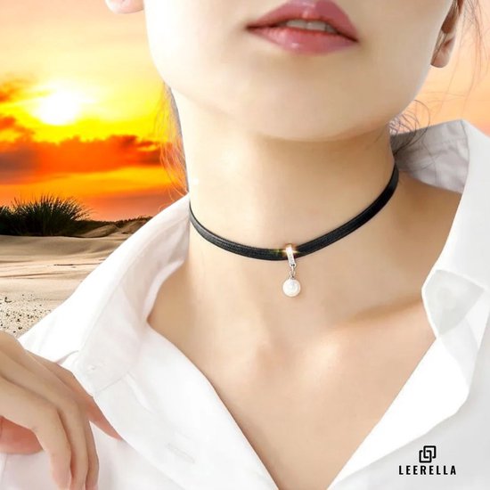 Collier Choker élégant Leerella couleur argent avec pendentif perle – 31 + 5 cm réglable