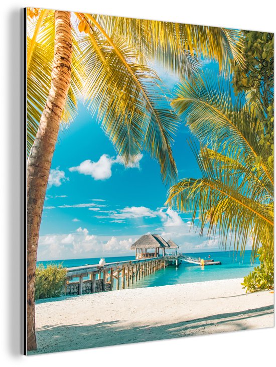 Décoration murale Métal – Peinture Aluminium Industriel – Plage – Palmier – Mer – 90×90 cm – Dibond – Photo sur aluminium – Décoration murale industrielle – Pour le salon/chambre