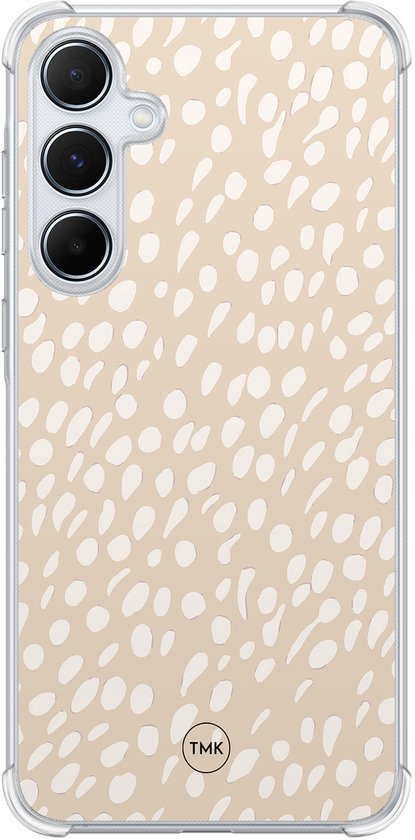 Coque antichoc pour Samsung Galaxy A55 – Motif pois sable – Antichoc – Bords surélevés – Coque TPU – Coque arrière Extra résistante – Motif pois – Transparent, Beige