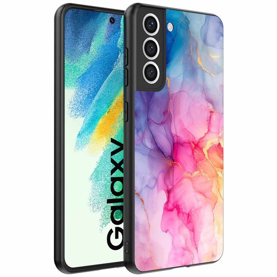 Convient pour Samsung Galaxy S21 FE Étui téléphone avec impression marbre – Coque arrière TPU design marbre – Arc-en-ciel – Smartphonica convient pour Samsung Galaxy S21 FE