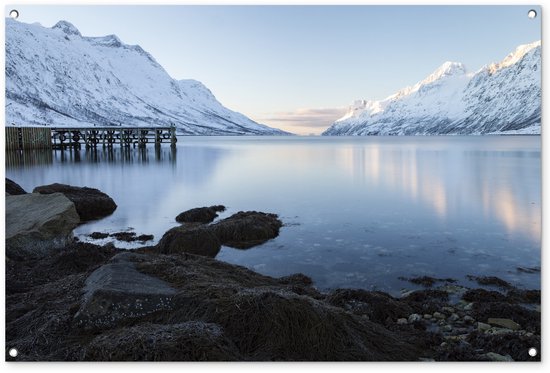 Ersfjordbotn Fjord Norway Snow Garden poster 120×80 cm – Toile de jardin / Toile d&rsquo;extérieur / Peintures pour l&rsquo;extérieur (décoration de jardin)