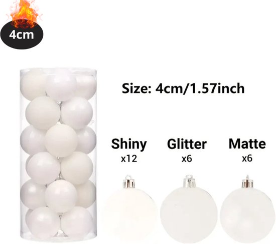 Bovista Boules de Noël – Décoration de Noël – Plastique – Wit – 4 cm – 24 pièces