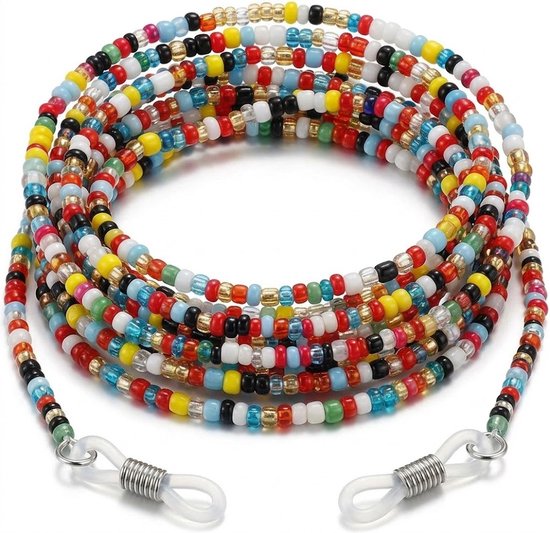 Cordon de lunettes multicolore pour femmes et hommes – cordon de lunettes avec petites perles de verre rondes – chaîne de lunettes colorée avec extrémités en silicone antidérapant