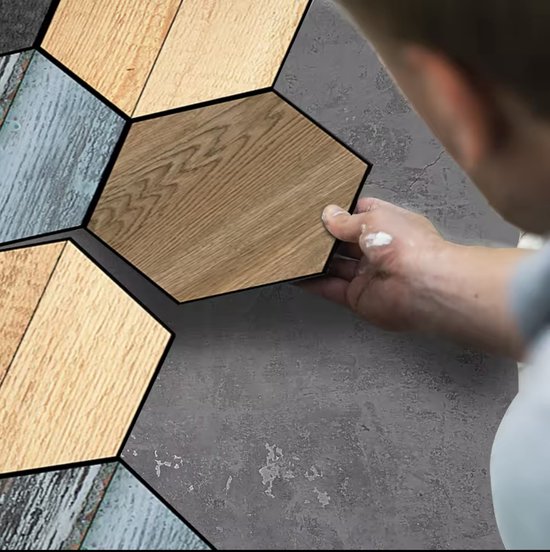 Autocollants de sol grain de bois – 11 pièces – Hexagonaux – Autocollants – Antidérapants et imperméables – PVC – 1,14 m2 – G3.1