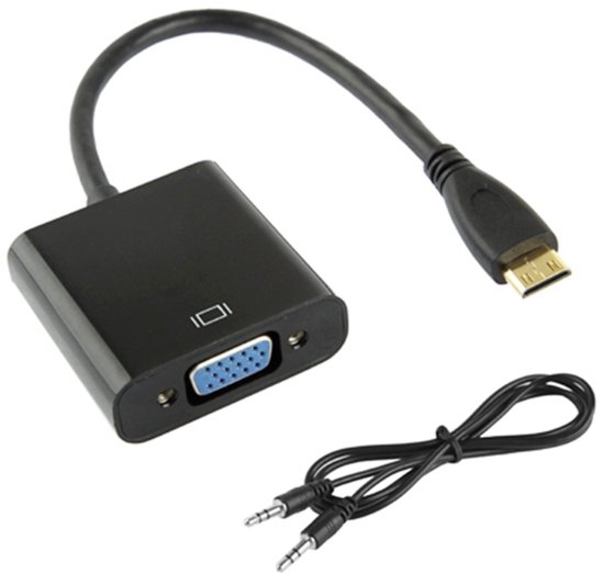 Câble adaptateur vidéo Full HD 1080P Mini HDMI mâle vers VGA femelle avec câble audio Longueur: 22 cm (noir)