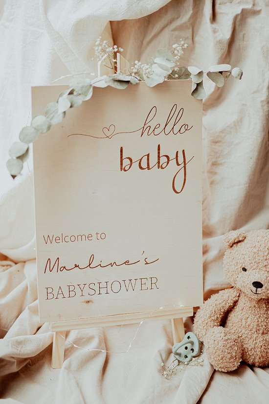 BolleToet – assiette de baby shower en bois – modèle de table 38×28 cm avec chevalet – fête de bébé