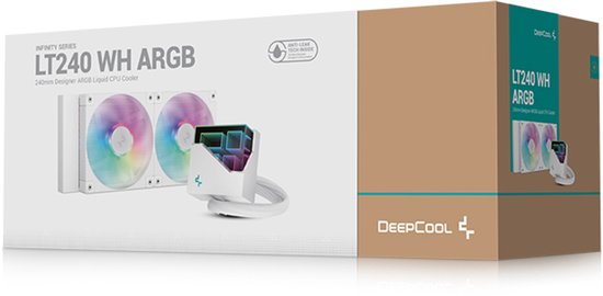 Cooler liquide pour processeur DeepCool LT240 WH ARGB, pompe 240 mm 5e génération, 3 400 tr/min, ventilateurs FD12 ARGB connectables en série, bloc miroir multidimensionnel Infinity, contrôle Logiciel A-RGB 5 V, White