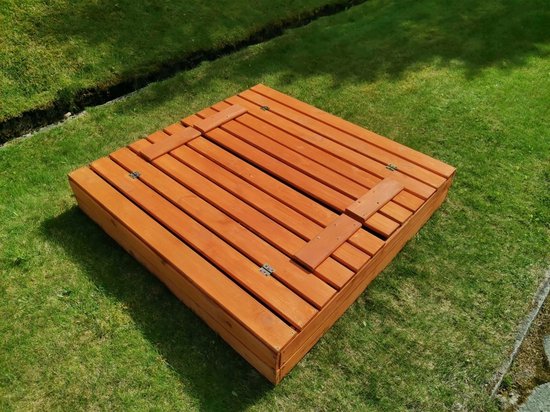 Bac à sable – avec couvercle et bancs – 120x120cm – bois imprégné